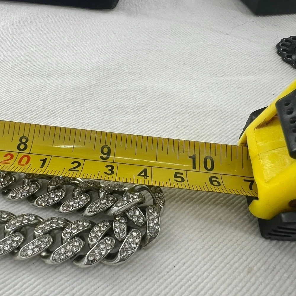 Miami Cuban Link Silver tone with rhinestones Necklace.
